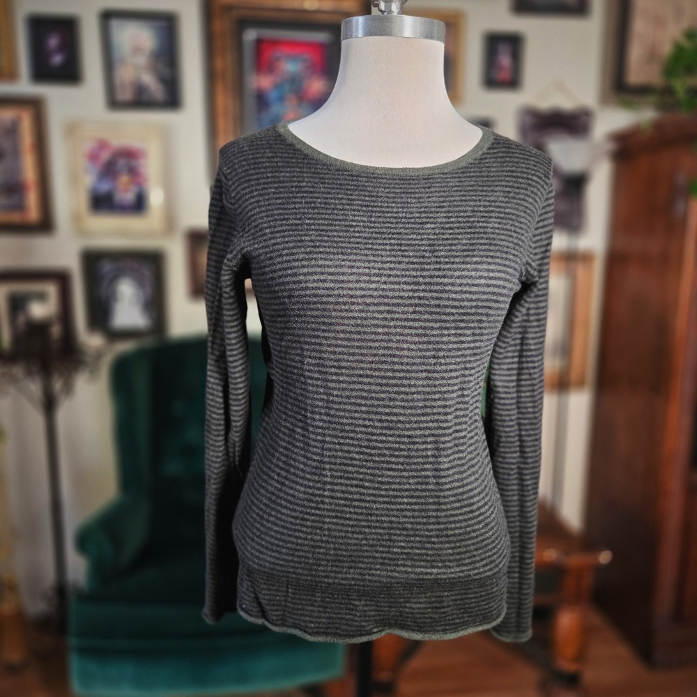 The Cashmere Project Cashmere Sweater Green Striped Long Sleeve Pullover Top L